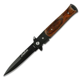 5" Closed Stiletto Style Spring Assist Knife With Pakkawood Handle