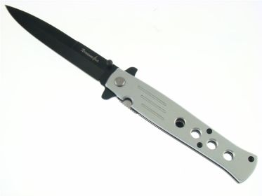 Grey Handle Stiletto Style Spring Assisted Knife - 'Legal Auto Knife'