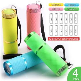 Rubber Coated Mini 9 LED Flashlight (Color: 4Colors PACK-Including Battery)