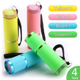 Rubber Coated Mini 9 LED Flashlight (Color: 4Colors PACK-Without Battery)